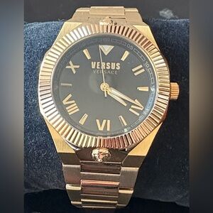 Versus Versace Gold-Tone Watch with Black Dial